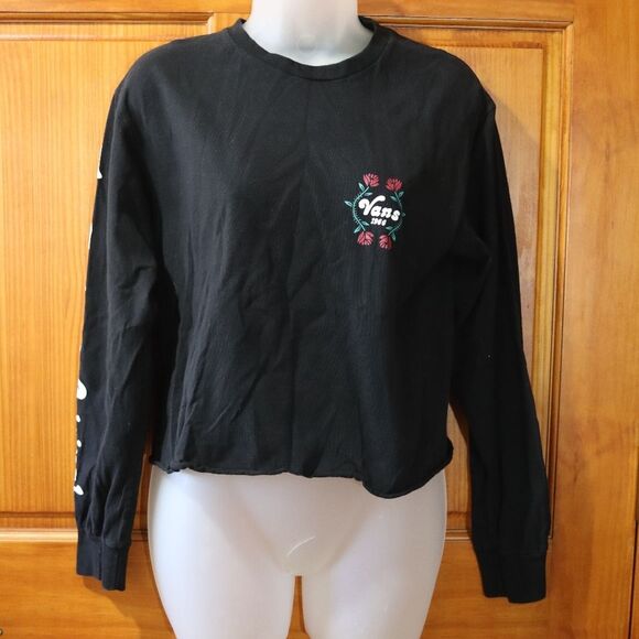 Vans Cropped Long Sleeve Spellout Tee | Small Rose Raw Edge DIY - Picture 2 of 9